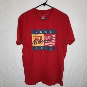 Akoo Mfg Co. Men’s L Red Graphic T-Shirt Streetwear 100% Cotton Made in India
